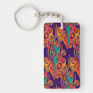 Tattoo Pattern Art - flames & circles Keychain