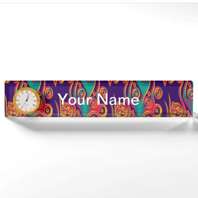Tattoo Pattern Art - flames & circles + your text Name Plate (Front)