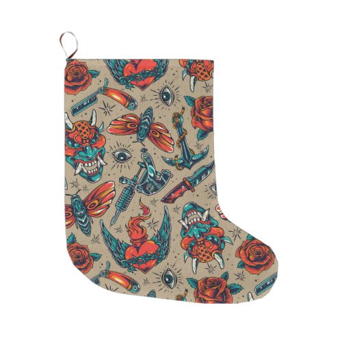 Tattoo Pattern Large Christmas Stocking