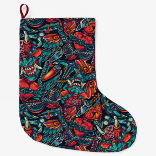 Tattoo Pattern Large Christmas Stocking