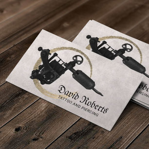 Tattoo Piercing Shop Modern Gold Circle Tattoo Gun Business Card