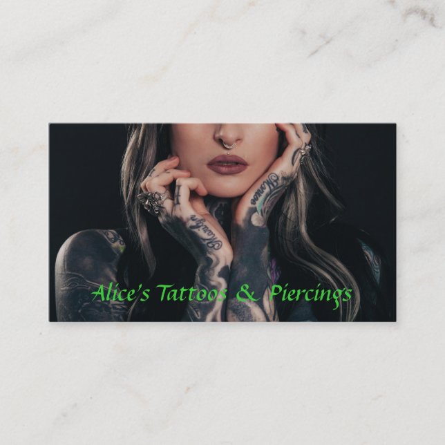 Tattoo & Piercings Shop Business Card (Front)