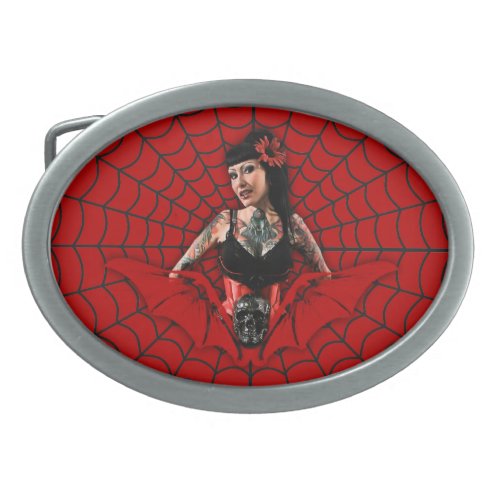 Tattoo Pin Up Oval Belt Buckle