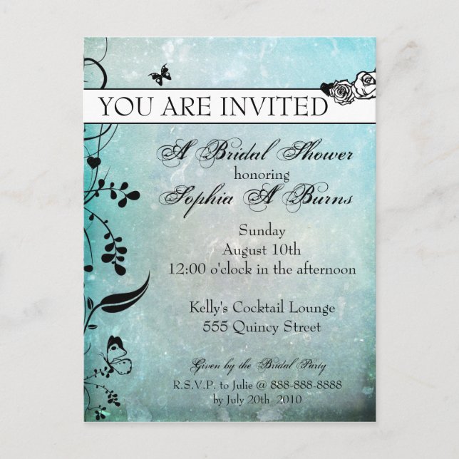 Tattoo Rose and Fluers Bridal Shower Invitation (Front)