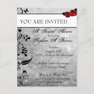 Tattoo Rose and Fluers Bridal Shower Invitation Postcard