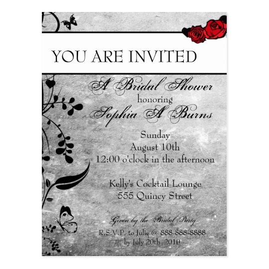 Tattoo Rose and Fluers Bridal Shower Invitation Postcard