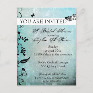 Tattoo Rose and Fluers Bridal Shower Invitation Postcard