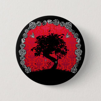 Tattoo Rose Bonsai Tree of Love Swallow Pinback Button