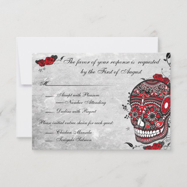Tattoo Rose & Fluers Muerte Skull Reception Card (Front)