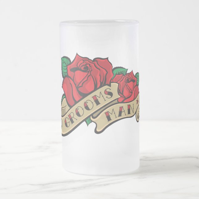 Tattoo Rose Groomsman Wedding Favor Beer Mug (Center)