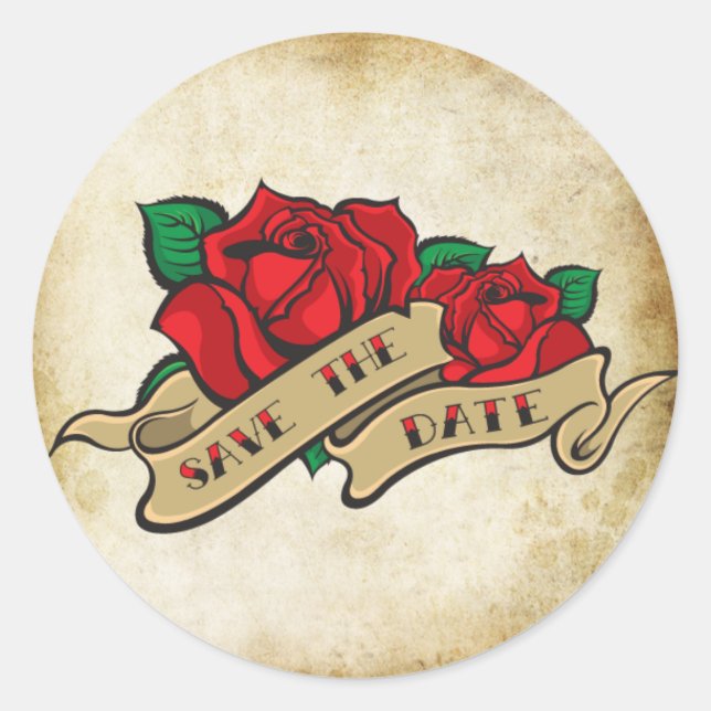 Tattoo Rose Rockabilly Save the Date Wedding Seals (Front)