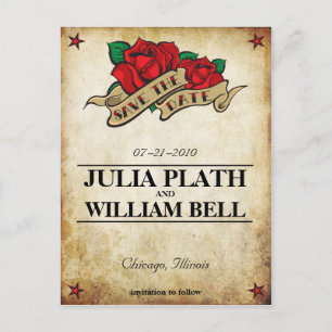 Tattoo Rose Save the Date Announcement Postcard