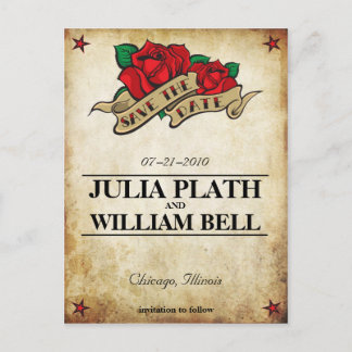 Tattoo Rose Save the Date Announcement Postcard