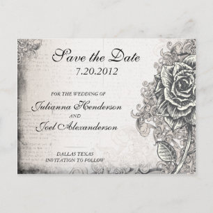 Tattoo Rose Save the Date Wedding Postcard