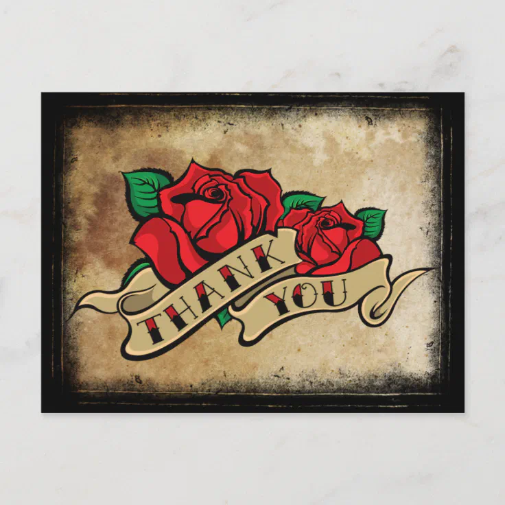 Tattoo Rose Thank You Postcard | Zazzle
