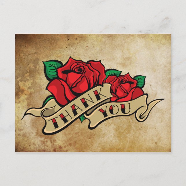 Tattoo Rose Thank You Postcard (Front)