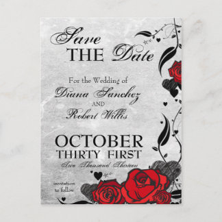 Tattoo Roses and Hearts Save the Date Announcement Postcard