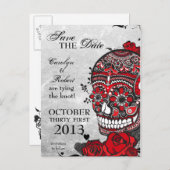 Tattoo Roses and Sugar Skull Save the Date Announcement Postcard (Front/Back)