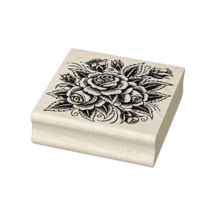 Tattoo Roses Red Rose Flower Art Rubber Stamp