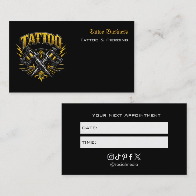 Tattoo Salon Appointment Reminder Business Card (Front/Back)