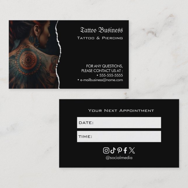 Tattoo Salon Appointment Reminder Business Card (Front/Back)