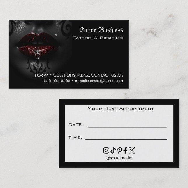 Tattoo Salon Appointment Reminder Business Card (Front/Back)