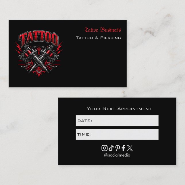 Tattoo Salon Appointment Reminder Business Card (Front/Back)