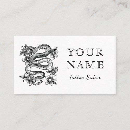 Tattoo Salon Artist Floral Snake Sketch Minimal Business Card