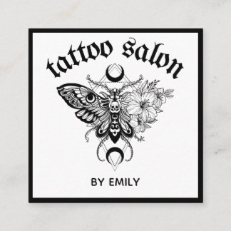 Tattoo Salon Butterfly Moth Black & White Square Business Card