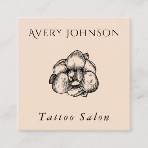 Tattoo Salon Elegant Drawn Flower & Social Media Square Business Card