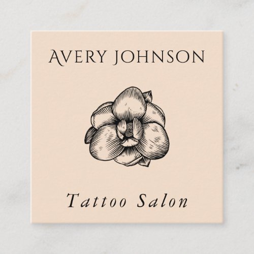 Tattoo Salon Elegant Drawn Flower  Social Media  Square Business Card