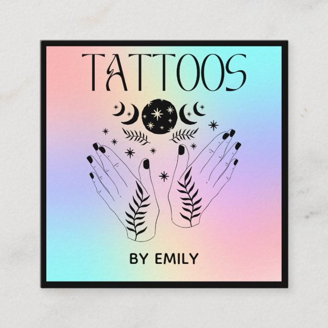Tattoo Salon Mystical Holographic Square Business Card (Front)