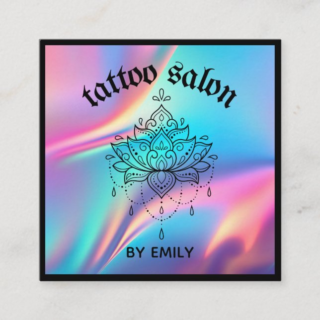 Tattoo Salon Mystical Holographic Square Business Card (Front)