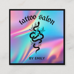 Tattoo Salon Snake Holographic Square Business Card