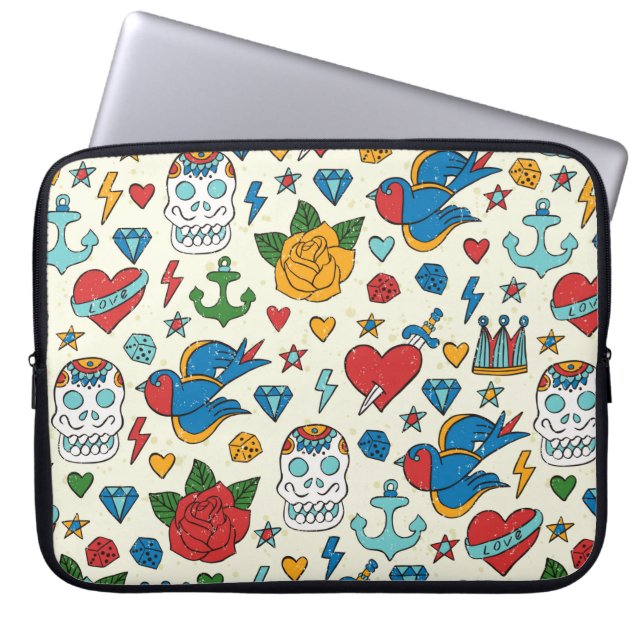 Tattoo seamless pattern.  laptop sleeve (Front)