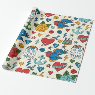 Tattoo seamless pattern. wrapping paper