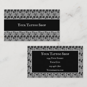 Tattoo Shop Black And White Gothic Skulls Pattern Business Card