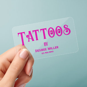 Tattoo Shop Girly Pink Skull Business Card Clear Business Cards