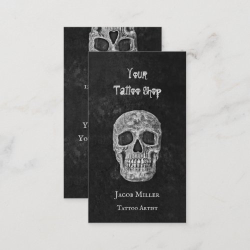 Tattoo Shop Gothic Black And White Skull Head Business Card