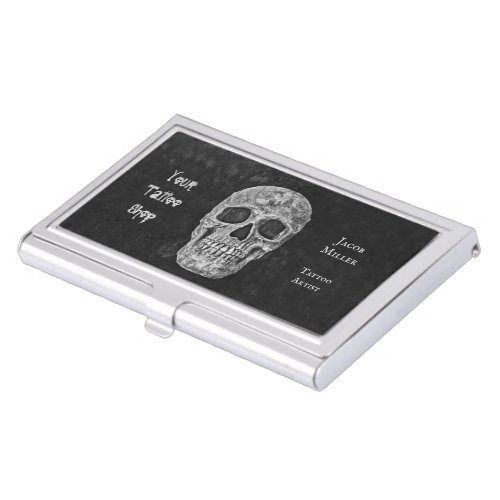 Tattoo Shop Gothic Black And White Skull Head Business Card Case