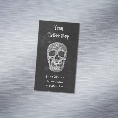 Tattoo Shop Gothic Black And White Skull Head Business Card Magnet