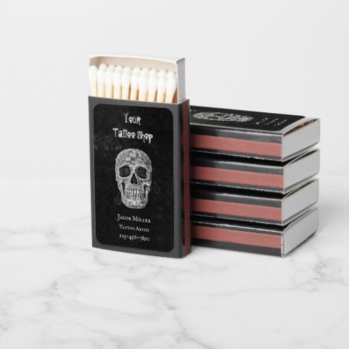 Tattoo Shop Gothic Black And White Skull Head Matchboxes