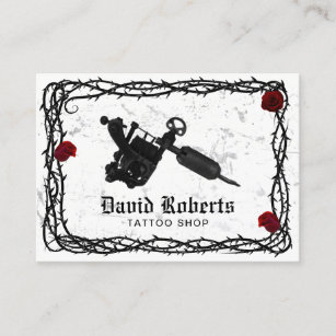 Tattoo Shop Tattoo Gun Gothic Thorn & Vine Business Card