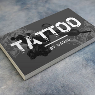 Tattoo Shop Tattoo Gun Rose Flower Typography Business Card