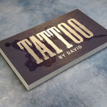 Tattoo Shop Tattoo Gun Vintage Gold Typography Business Card by cardfactory at Zazzle
