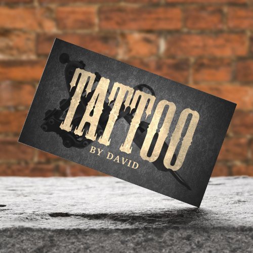 Tattoo Shop Tattoo Gun Vintage Gold Typography Business Card