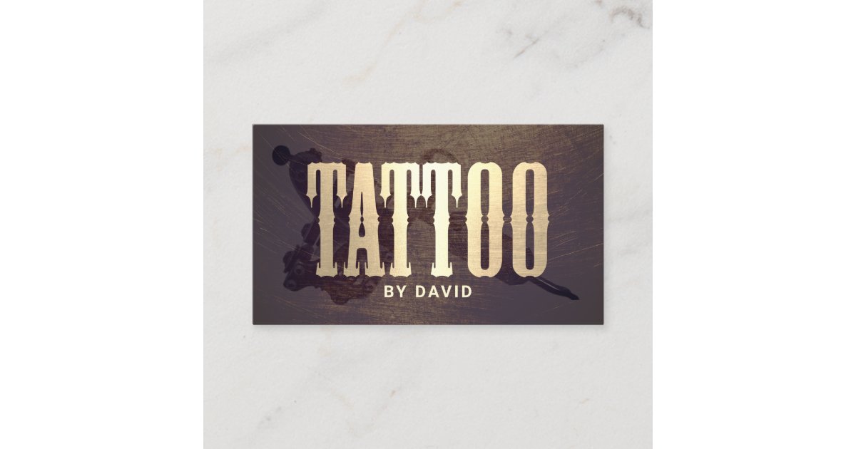Tattoo Shop Tattoo Gun Vintage Gold Typography Business Card | Zazzle
