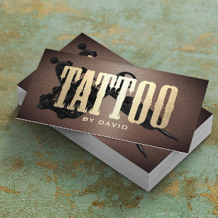 Tattoo Shop Tattoo Gun Vintage Metallic Gold Business Card