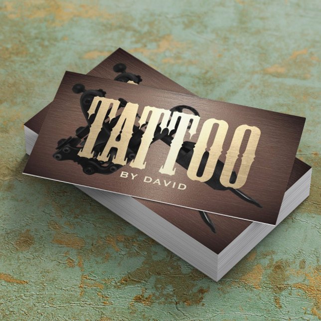 Tattoo Shop Tattoo Gun Vintage Metallic Gold Business Card (Creator Uploaded)
