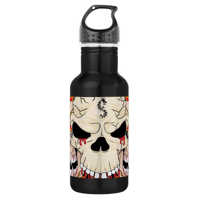 Tattoo Skull Eight Ball Flame 32. oz. Water Bottle (Front)